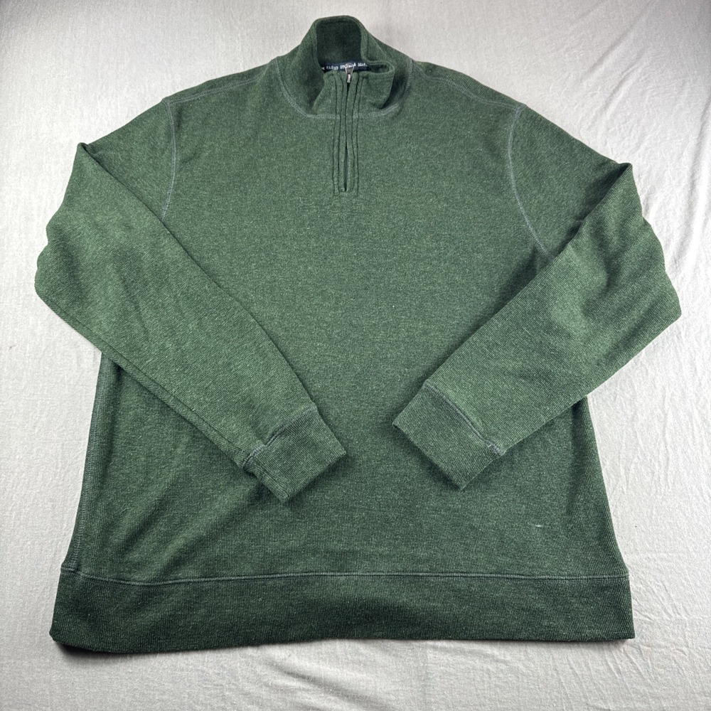 Washed Stoned Beaten Pullover Mens XXL Green 1/4 Zip Sweatshirt Preppy Sweater